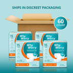 WhyWorry Adult Nappies for Women and Men, Medium, 60 Count - Damaged Box