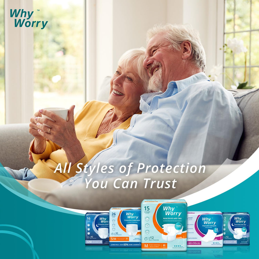 WhyWorry Adult Nappies for Women and Men, Medium, 60 Count - Damaged Box