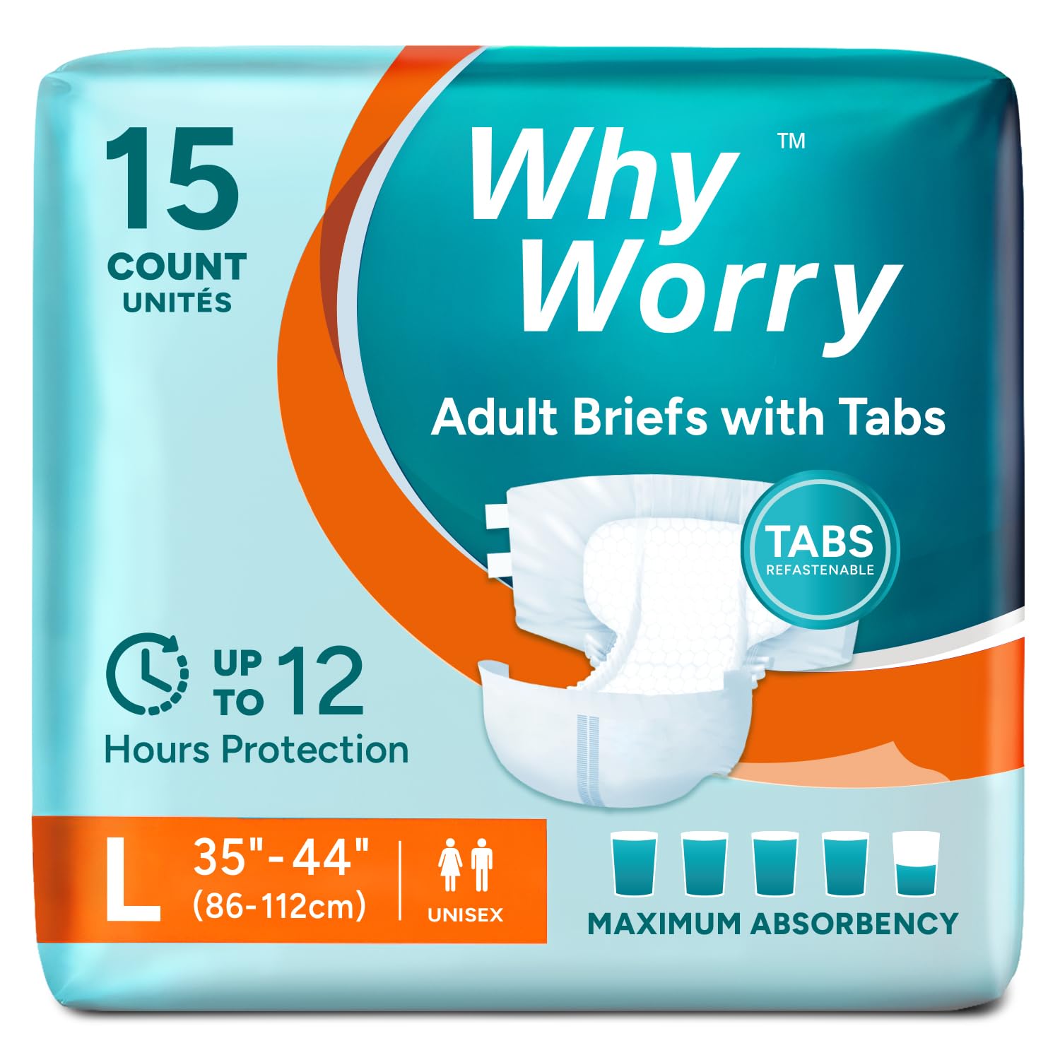 WhyWorry Adult Nappies for Women and Men, Medium, 60 Count - Damaged Box