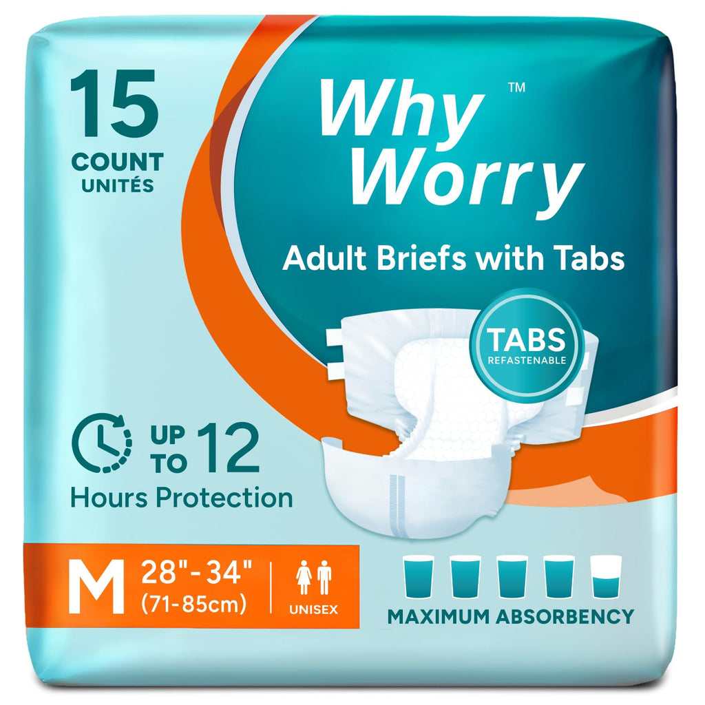 WhyWorry Adult Nappies for Women and Men, Medium, 60 Count - Damaged Box