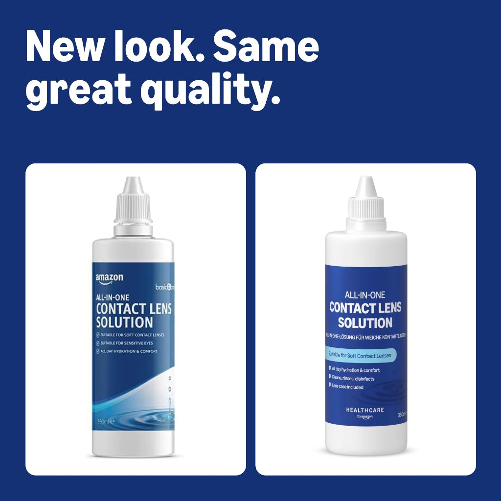 Healthcare by Amazon All-In-One Contact Lens Solution - Soft Lenses, Bio-Tolerable, Sensitive Eyes, 3 x 360ml - Damaged Box