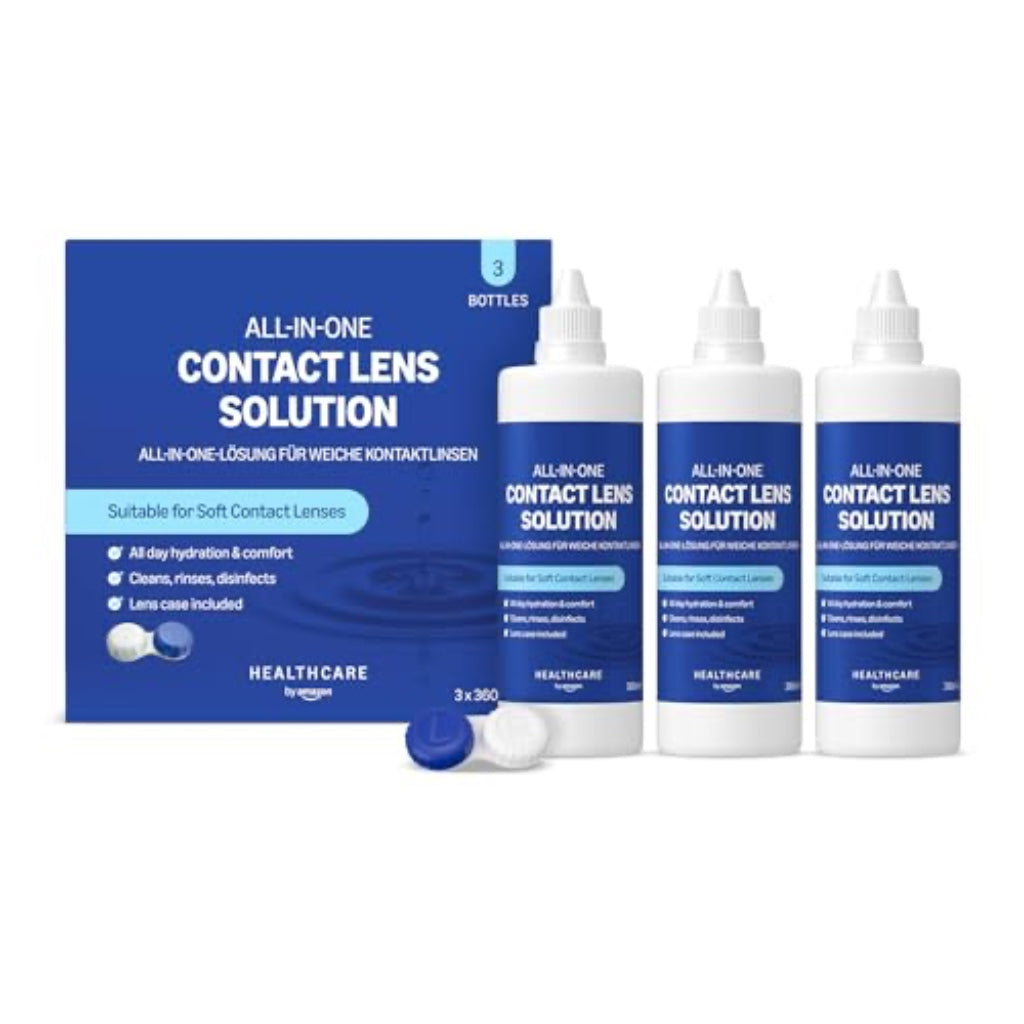 Healthcare by Amazon All-In-One Contact Lens Solution - Soft Lenses, Bio-Tolerable, Sensitive Eyes, 3 x 360ml - Damaged Box