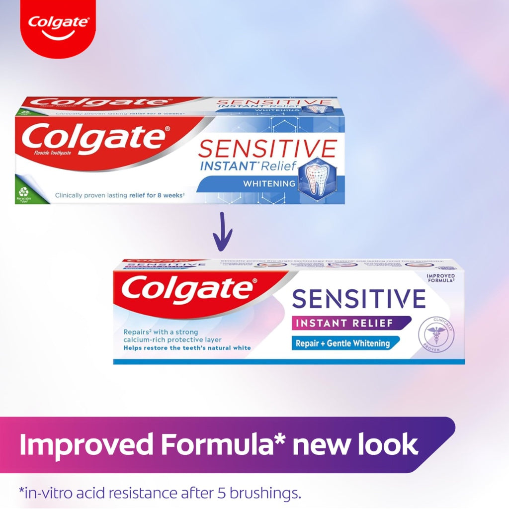 Colgate Sensitive Instant Relief Gentle Whitening Toothpaste 4 x 75ml Tubes - Teeth Sensitivity & Whitening Formula - Damaged Box - BBE 03/2029