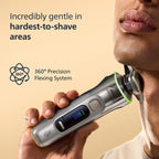 Philips Shaver i9000 Prestige Ultra, Wet & Dry Electric Shaver, Chrome, Skin IQ Pro Technology, Triple Lift & Cut System, 360 Rotating NanoTech Precision Blades, 5 Shaving Modes, Model XP9404/31 - Like New
