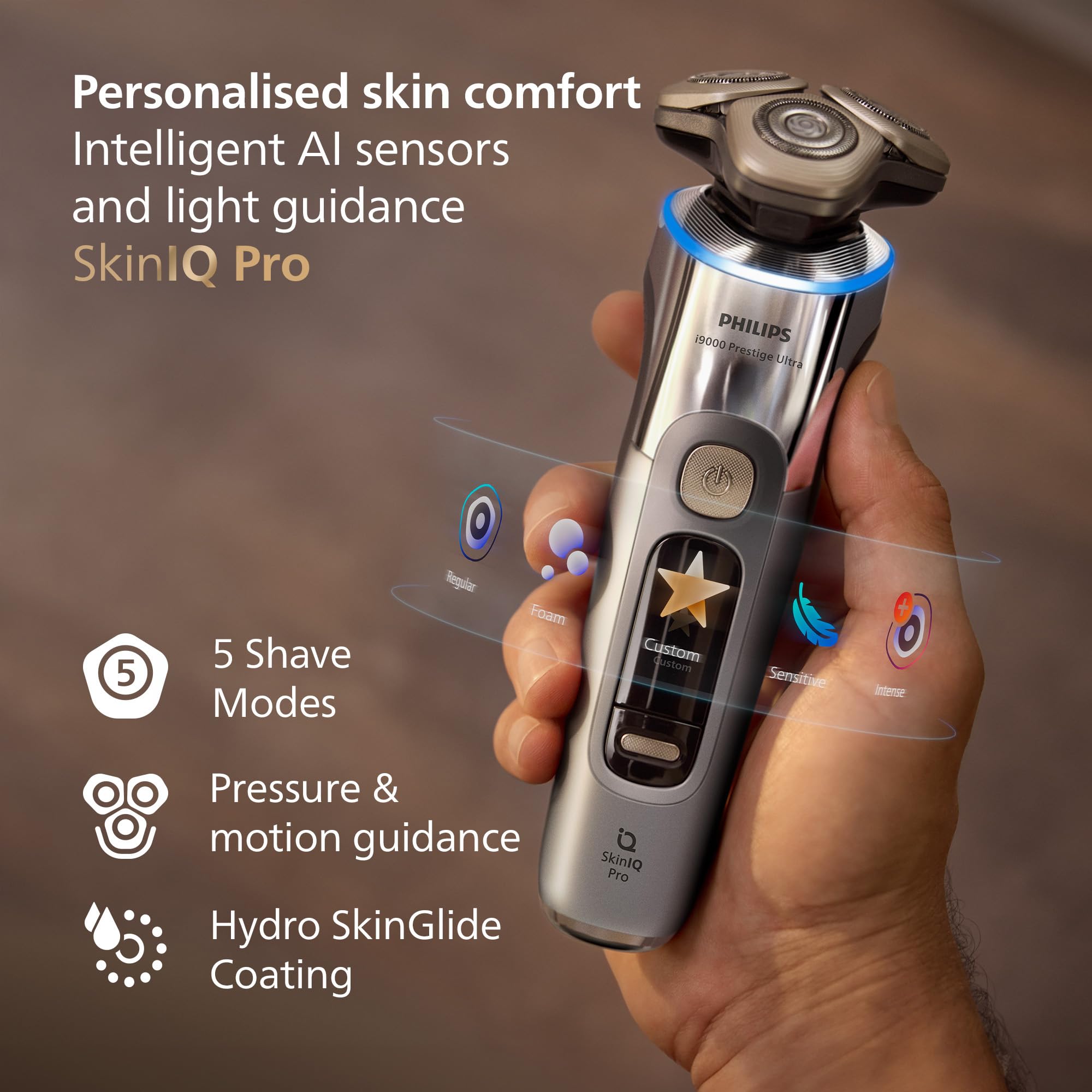 Philips Shaver i9000 Prestige Ultra, Wet & Dry Electric Shaver, Chrome, Skin IQ Pro Technology, Triple Lift & Cut System, 360 Rotating NanoTech Precision Blades, 5 Shaving Modes, Model XP9404/31 - Like New