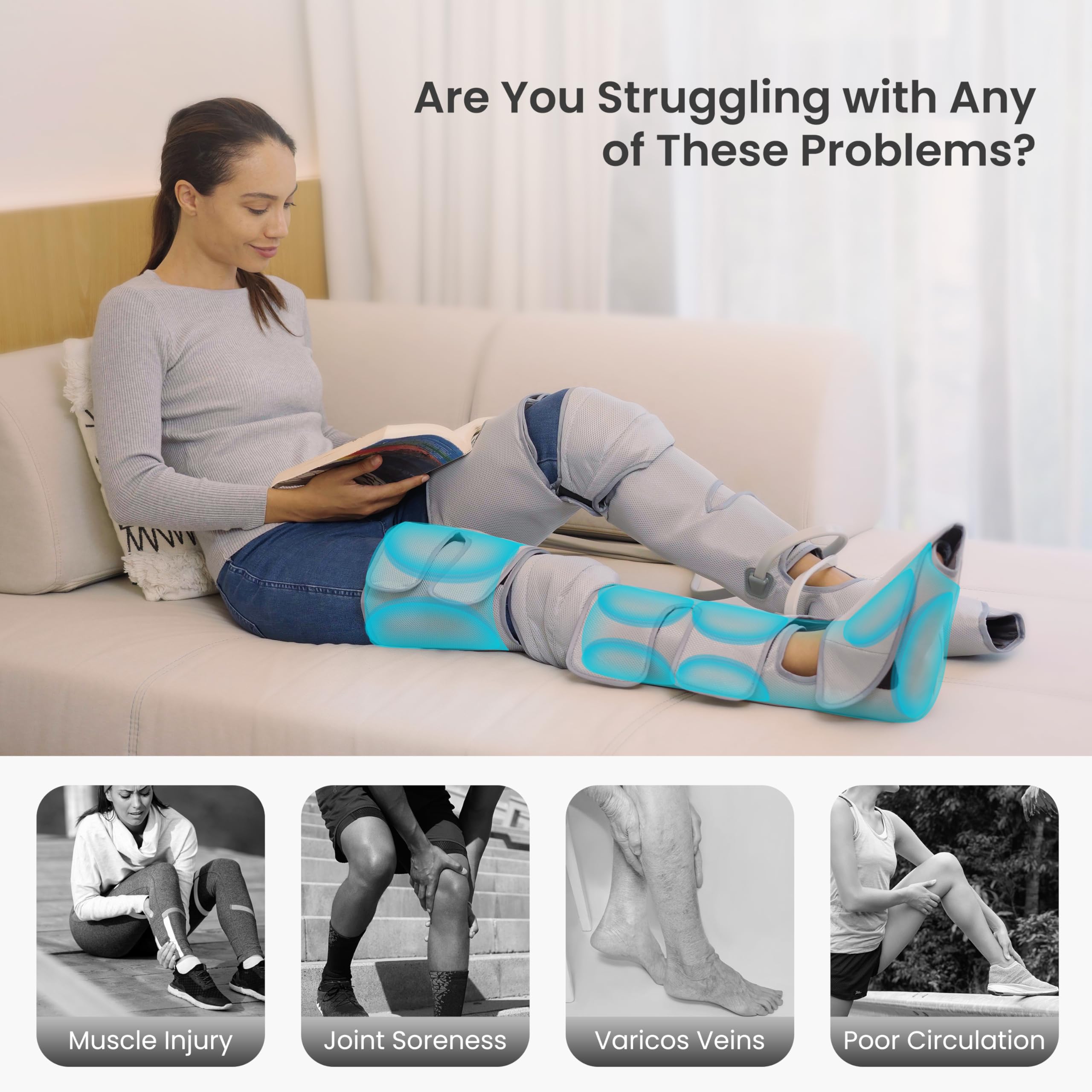 Snailax Leg Massager with Heat, Compression, Knee Massager with 3 Modes & 3 Intensities, 4D Kneading Calf Massage Machine for Most Size, Gifts for Men Women - Like New