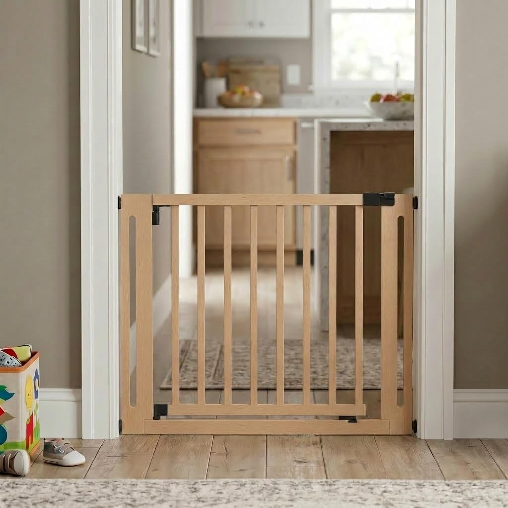 Safetots Wooden Elegance Baby Gate - Natural, Pressure Fit, 87-95cm - Child Safety Barrier - Very Good