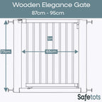 Safetots Wooden Elegance Baby Gate - Natural, Pressure Fit, 87-95cm - Child Safety Barrier - Very Good