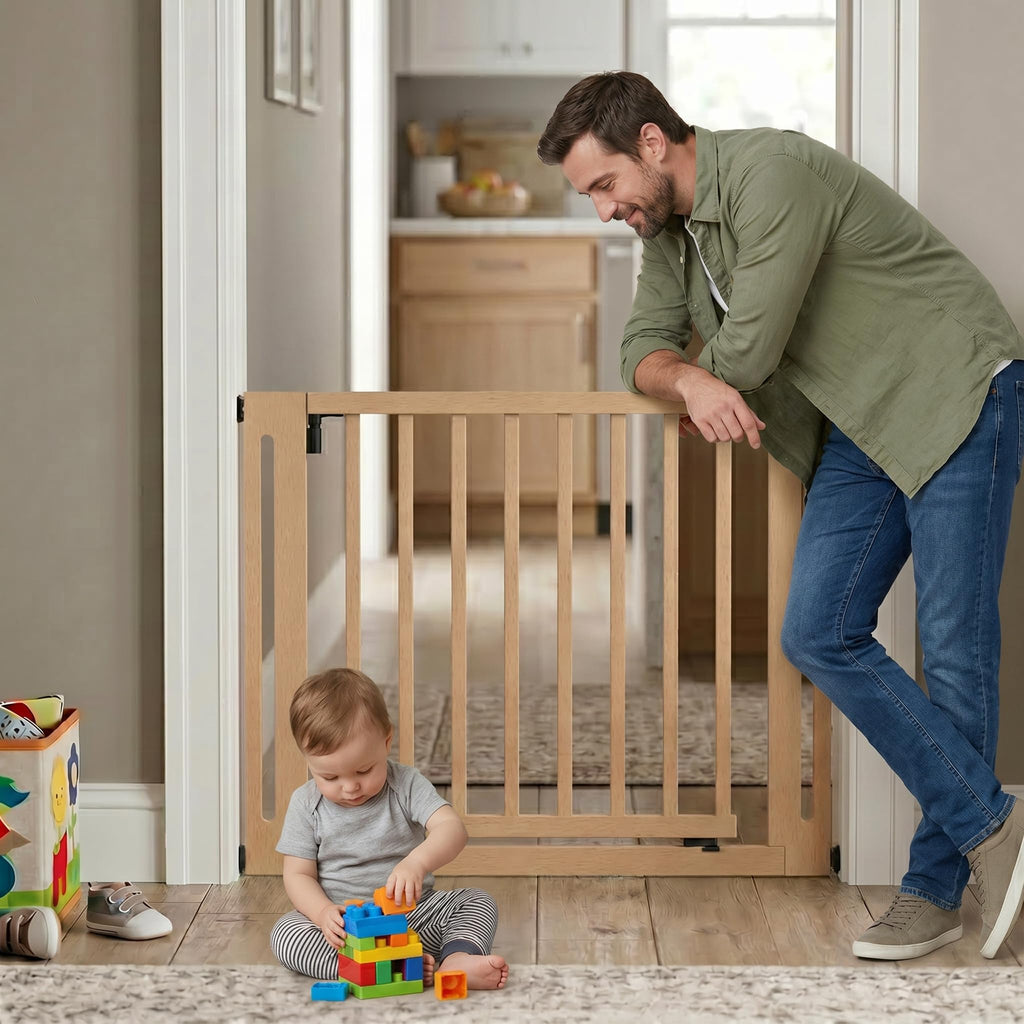 Safetots Wooden Elegance Baby Gate - Natural, Pressure Fit, 87-95cm - Child Safety Barrier - Very Good