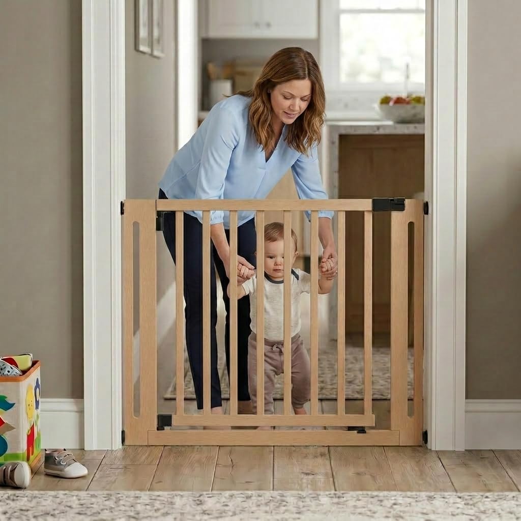 Safetots Wooden Elegance Baby Gate - Natural, Pressure Fit, 87-95cm - Child Safety Barrier - Very Good