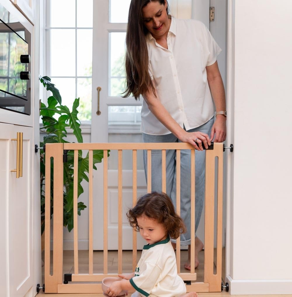 Safetots Wooden Elegance Baby Gate - Natural, Pressure Fit, 87-95cm - Child Safety Barrier - Very Good