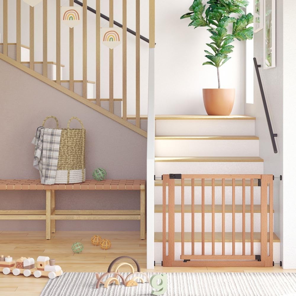 Safetots Wooden Elegance Baby Gate - Natural, Pressure Fit, 87-95cm - Child Safety Barrier - Very Good