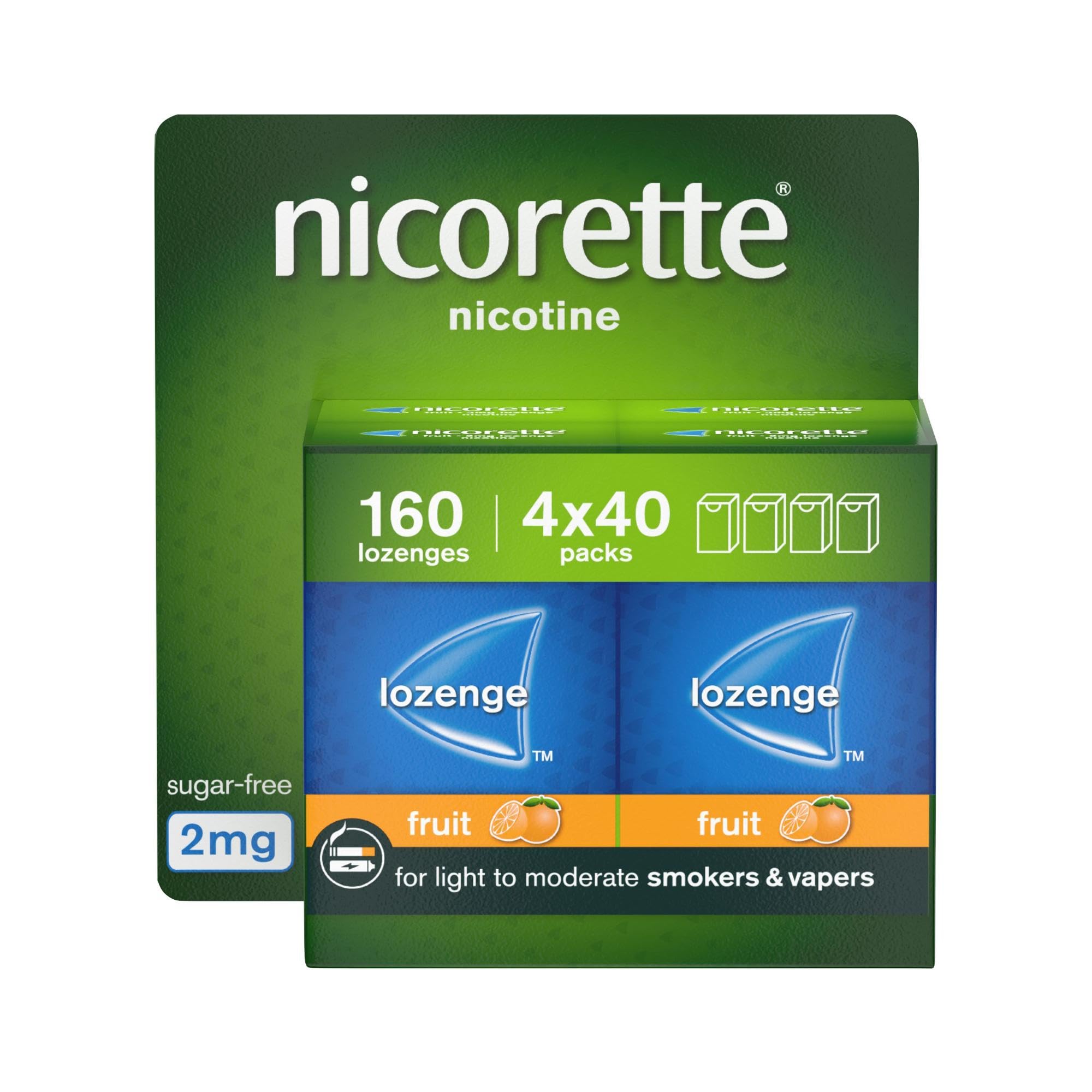 Nicorette Fruit 2mg Lozenge 160 Pieces - Stop Smoking & Vaping Aid - Dual-Layer Fruity Flavour Nicotine Lozenges - Damaged Box - BBE 02/2029