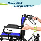 Lightweight Folding Wheelchair - Travel Friendly Foldable Transit Wheel Chair - Adjustable Footrests, Lock Lever Brakes, Dual Parking Brakes - Blue, Wide 20" Seat - Like New
