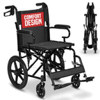 Lightweight Folding Wheelchair - Travel Friendly Foldable Transit Wheel Chair - Adjustable Footrests, Lock Lever Brakes, Dual Parking Brakes - Blue, Wide 20" Seat - Like New