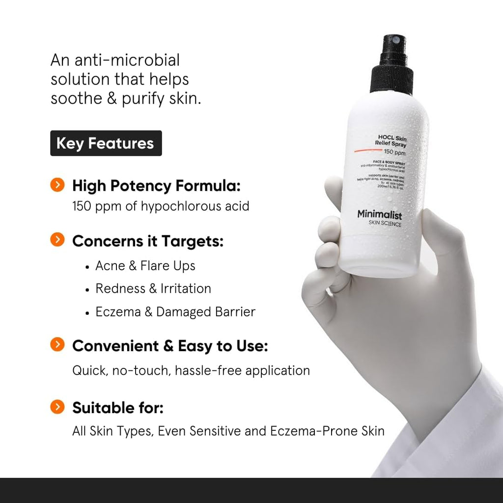 Minimalist Hypochlorous Acid Spray - Acne, Eczema & Redness Relief HOCL Skin Purifier 200ml - New