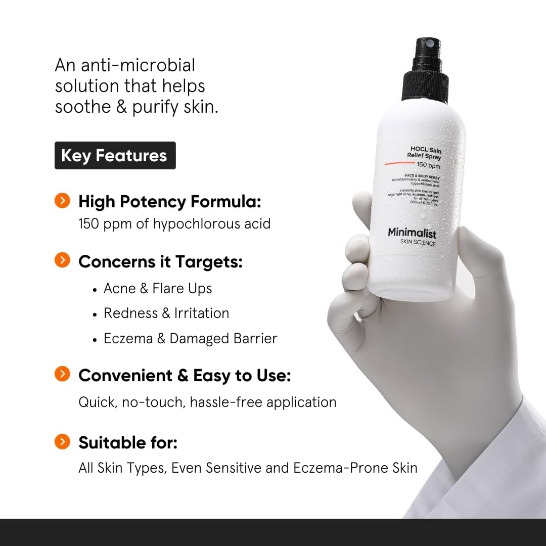 Minimalist Hypochlorous Acid Spray - Acne, Eczema & Redness Relief HOCL Skin Purifier 200ml - New
