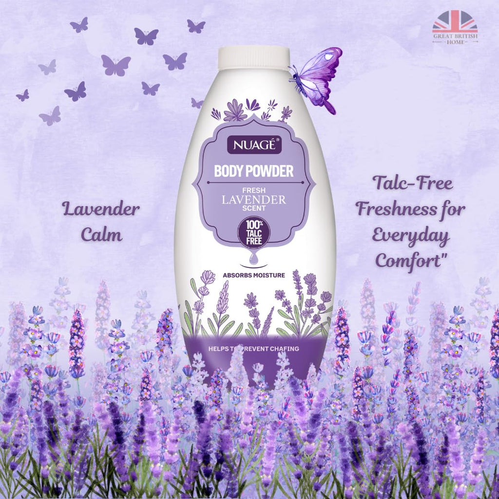 Nuage Talc Free Body Powder 250g x 4 Pack - Lavender, Rose, Water Lily, Cherry Blossom - Moisture Absorbing for Men & Women - New