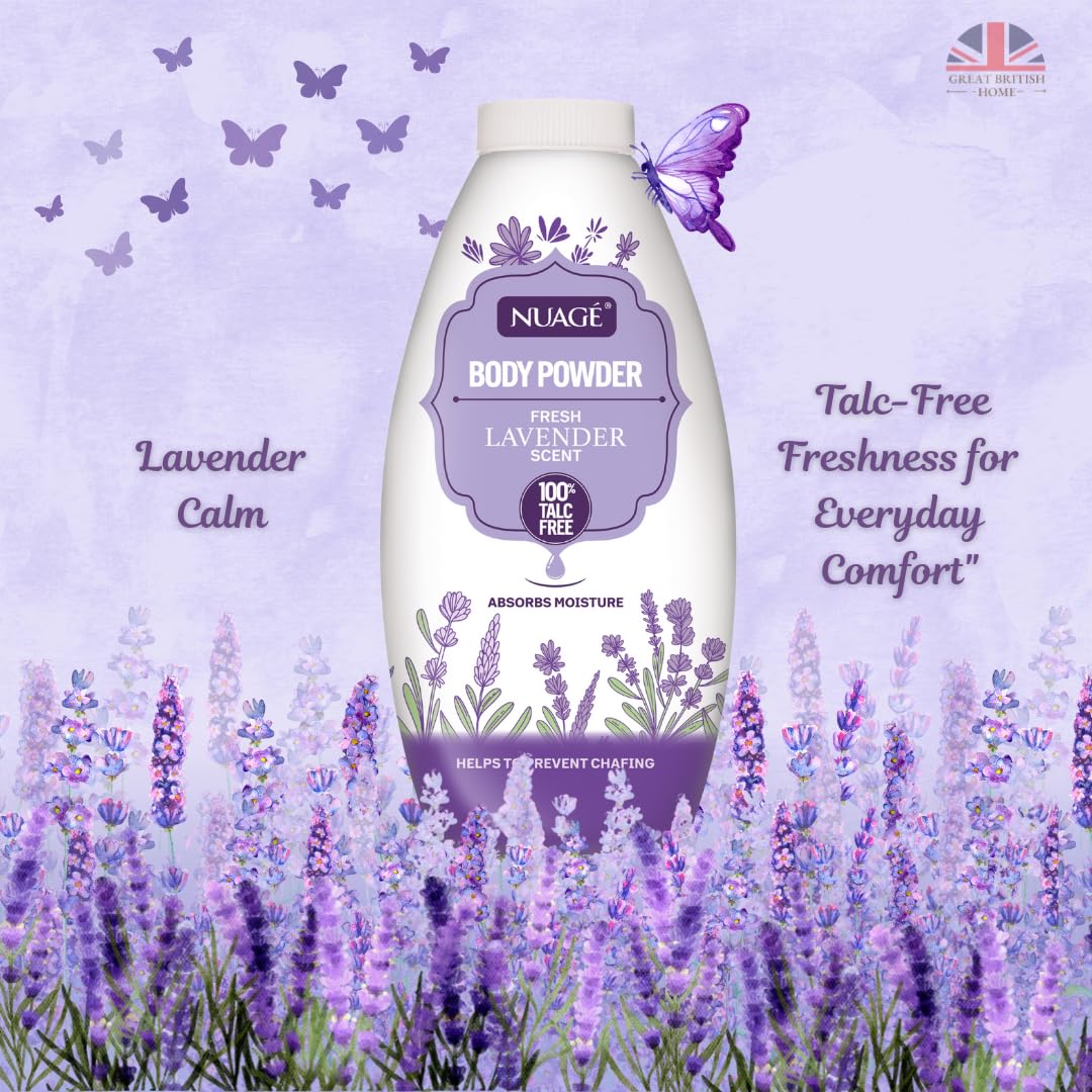 Nuage Talc Free Body Powder 250g x 4 Pack - Lavender, Rose, Water Lily, Cherry Blossom - Moisture Absorbing for Men & Women - New