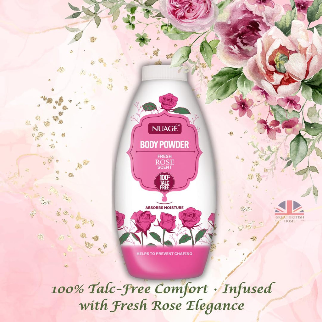 Nuage Talc Free Body Powder 250g x 4 Pack - Lavender, Rose, Water Lily, Cherry Blossom - Moisture Absorbing for Men & Women - New
