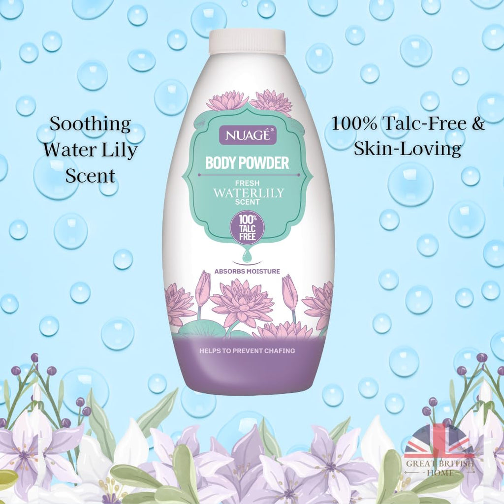 Nuage Talc Free Body Powder 250g x 4 Pack - Lavender, Rose, Water Lily, Cherry Blossom - Moisture Absorbing for Men & Women - New