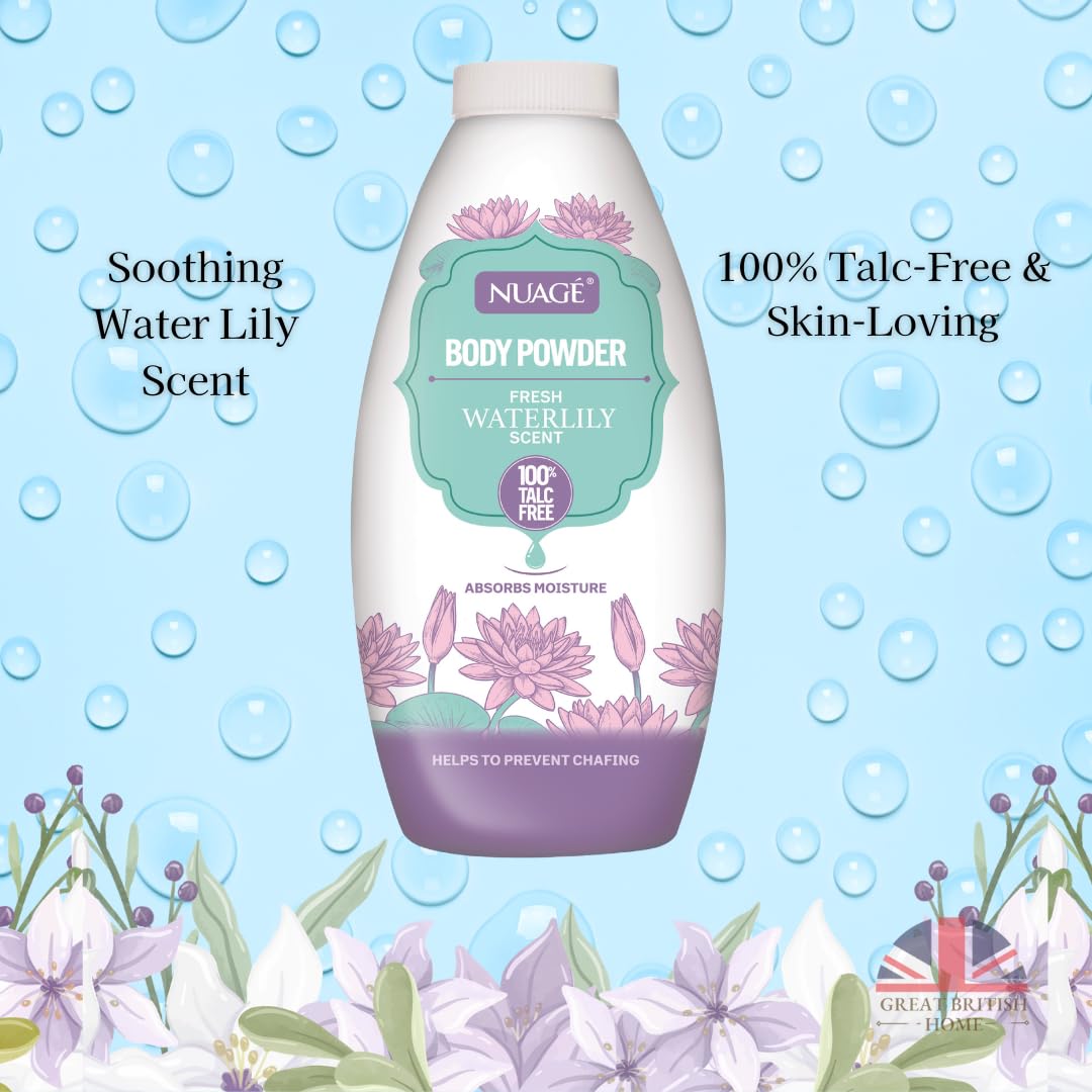 Nuage Talc Free Body Powder 250g x 4 Pack - Lavender, Rose, Water Lily, Cherry Blossom - Moisture Absorbing for Men & Women - New