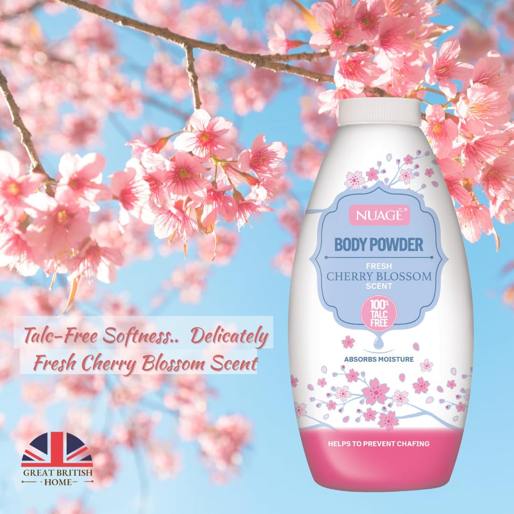 Nuage Talc Free Body Powder 250g x 4 Pack - Lavender, Rose, Water Lily, Cherry Blossom - Moisture Absorbing for Men & Women - New