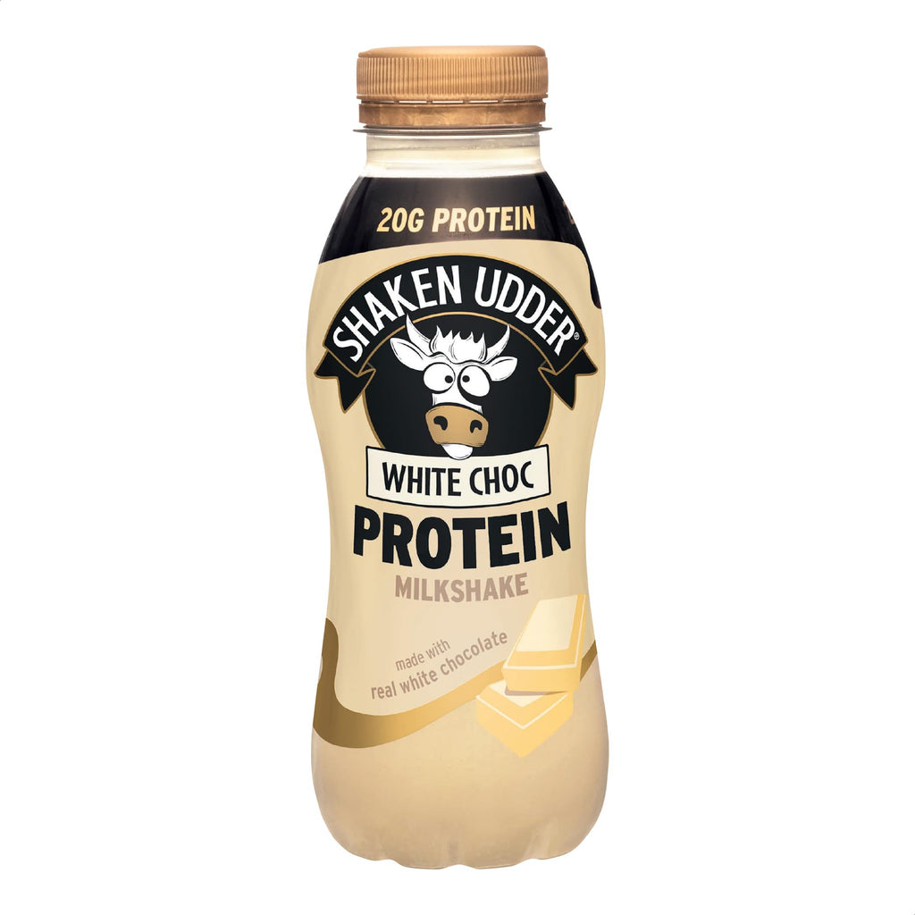 Shaken Udder White Chocolate Protein Milkshake - 8 x 330ml - High Protein, Calcium, Gluten-Free Drink - Damaged Box - BBE 02/2027