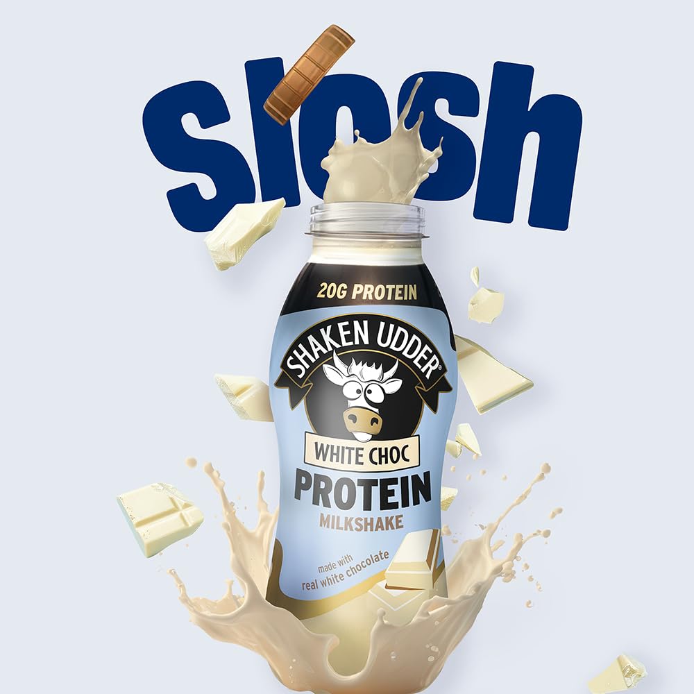 Shaken Udder White Chocolate Protein Milkshake - 8 x 330ml - High Protein, Calcium, Gluten-Free Drink - Damaged Box - BBE 02/2027