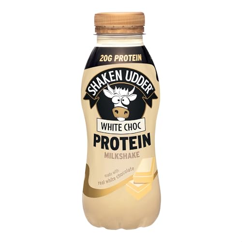 Shaken Udder White Chocolate Protein Milkshake - 8 x 330ml - High Protein, Calcium, Gluten-Free Drink - Damaged Box - BBE 02/2027