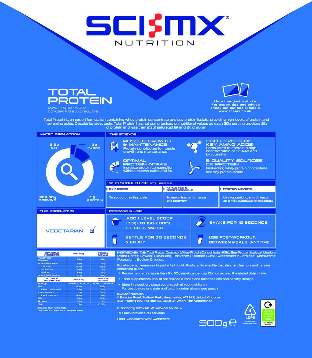 SCI-MX Total Protein Powder o Lean Muscle o Banoffee Flavour o 900g - New - BBE 08/2027