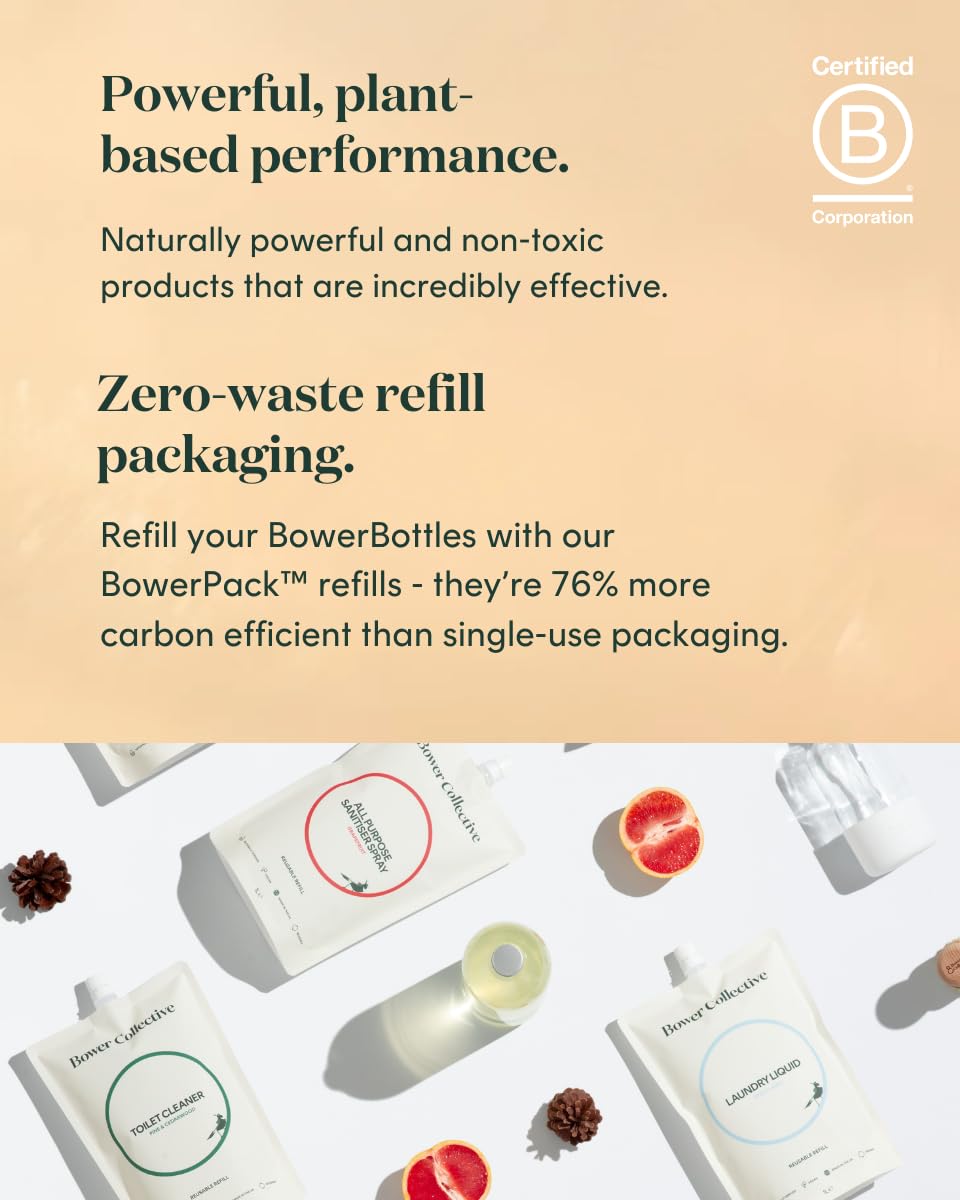 Bower Collective Natural Cleaning Starter Kit, 3 Products with Glass Dispensers | Multi Purpose Cleaner, Limescale Remover & Hand Soap Refills | Eco Friendly Cleaning Products Bundle | Home Essentials - Damaged Box