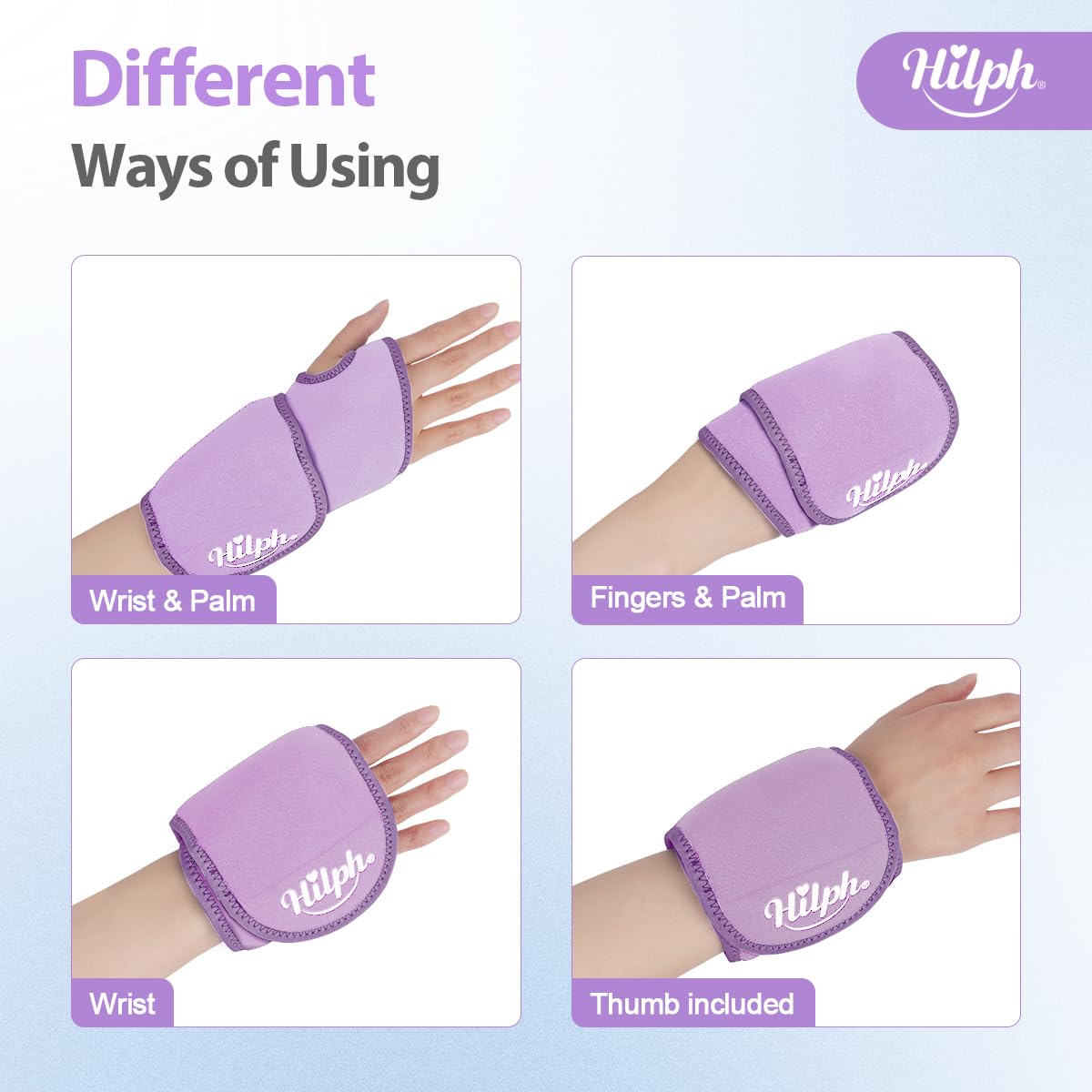 Hilph Wrist Ice Pack Wrap - Carpal Tunnel Relief, Reusable Hand Cold Compress - Purple - Damaged Box