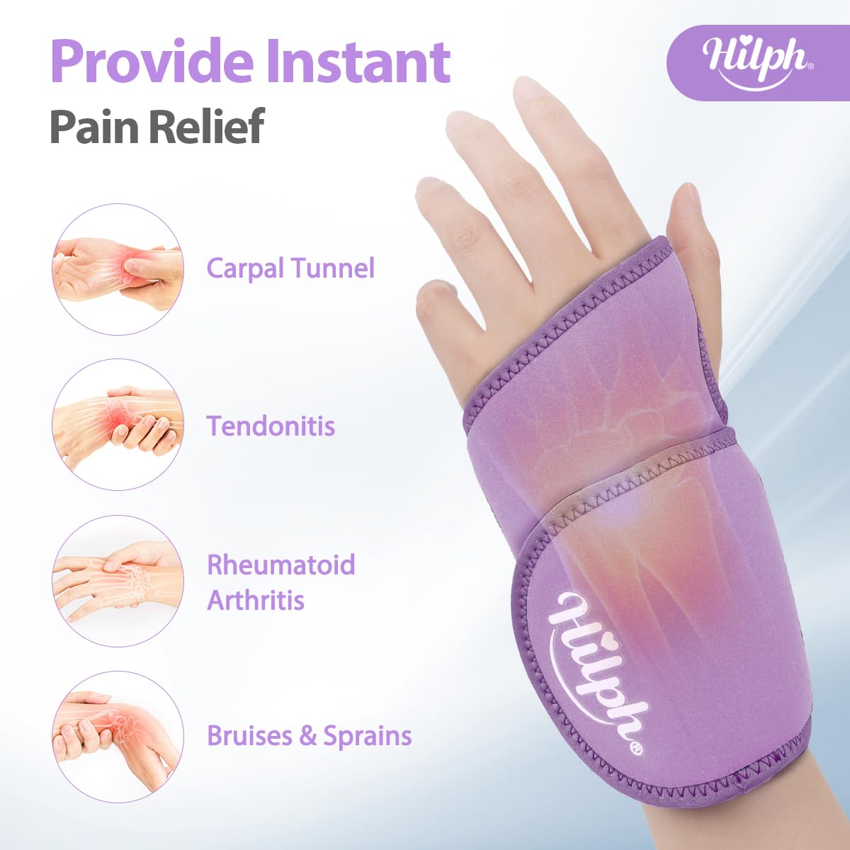 Hilph Wrist Ice Pack Wrap - Carpal Tunnel Relief, Reusable Hand Cold Compress - Purple - Damaged Box
