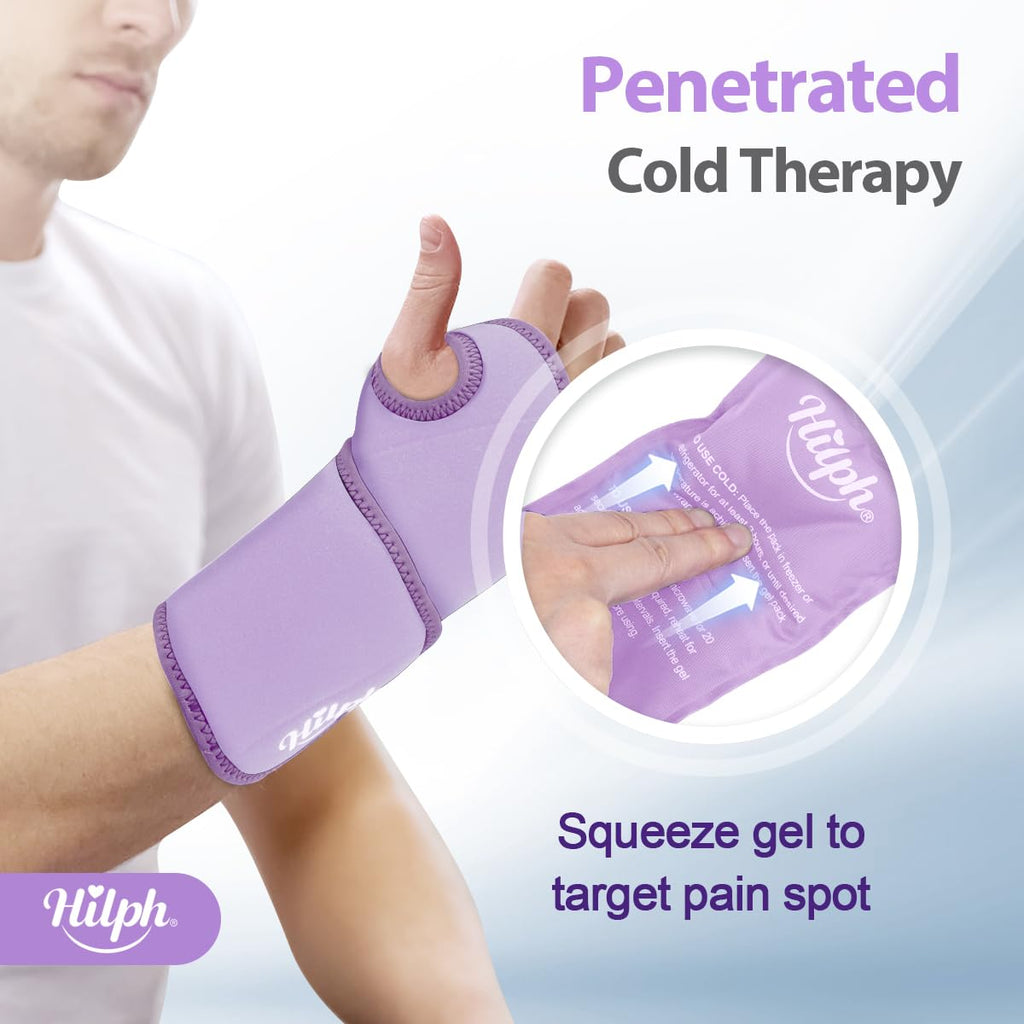 Hilph Wrist Ice Pack Wrap - Carpal Tunnel Relief, Reusable Hand Cold Compress - Purple - Damaged Box