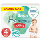 Pampers Harmonie Nappy Pants Size 4, 168 Nappies, 9kg-15kg, Monthly Pack, Gentle Skin Protection and 360^0 Comfort Fit - New