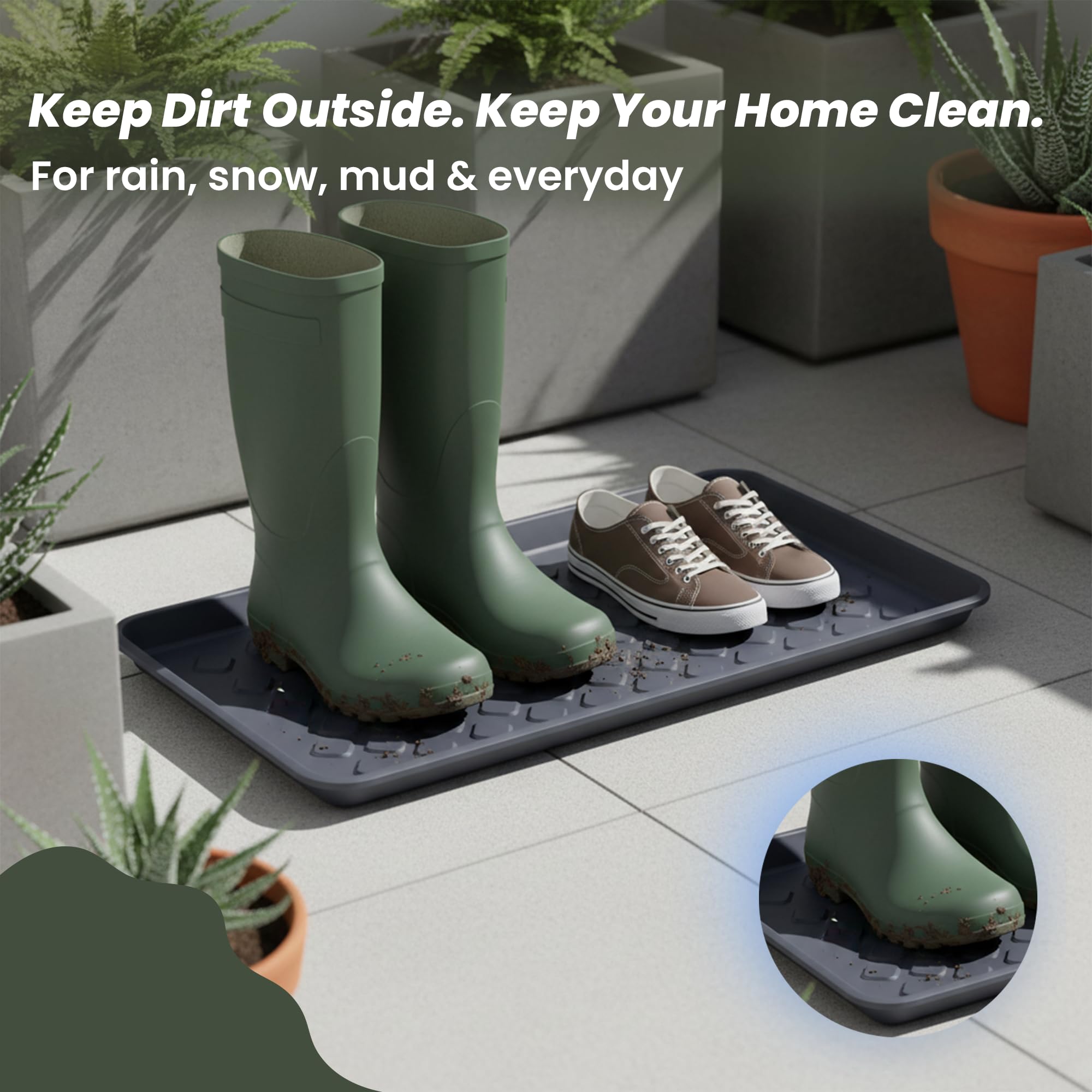 GARDENIX Pack of 3 Shoe Racks, Multi-Purpose Boot Shoe Drip Trays for Rain, Autumn and Winter, 71.5 x 34.5 x 3 cm, Shoe Mat, Drying Mat, Shoe Drip Trays, Plant Bowl - Very Good