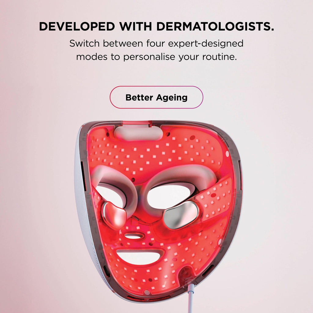 Shark CryoGlow LED Face Mask with Under-Eye Cooling, Anti-Ageing & Blemish Repair, Red & Blue LED, Infrared Light Therapy, USB-C, Remote Control, Storage Bag, Adjustable Straps - Like New