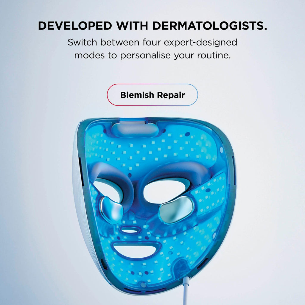 Shark CryoGlow LED Face Mask with Under-Eye Cooling, Anti-Ageing & Blemish Repair, Red & Blue LED, Infrared Light Therapy, USB-C, Remote Control, Storage Bag, Adjustable Straps - Like New