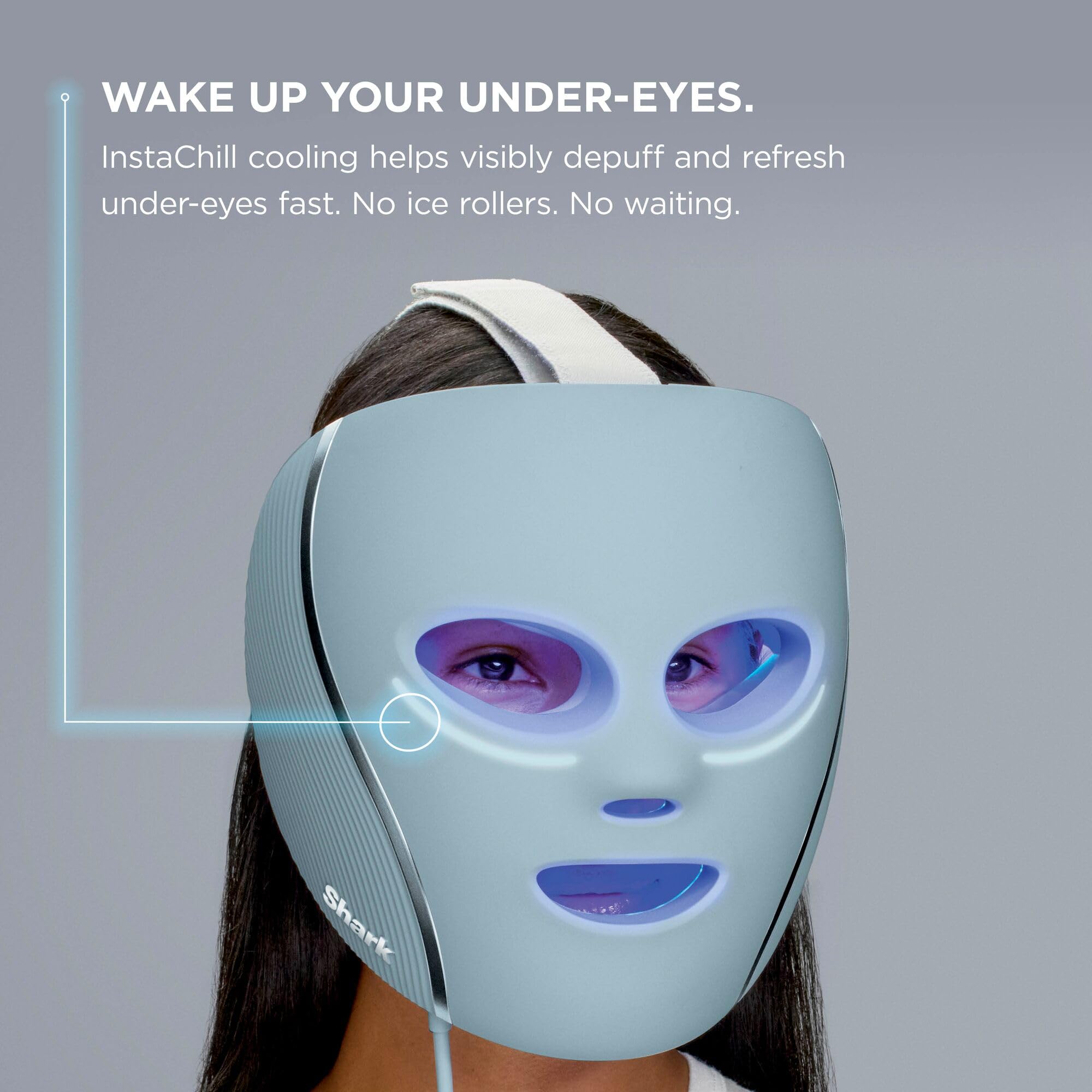 Shark CryoGlow LED Face Mask with Under-Eye Cooling, Anti-Ageing & Blemish Repair, Red & Blue LED, Infrared Light Therapy, USB-C, Remote Control, Storage Bag, Adjustable Straps - Like New