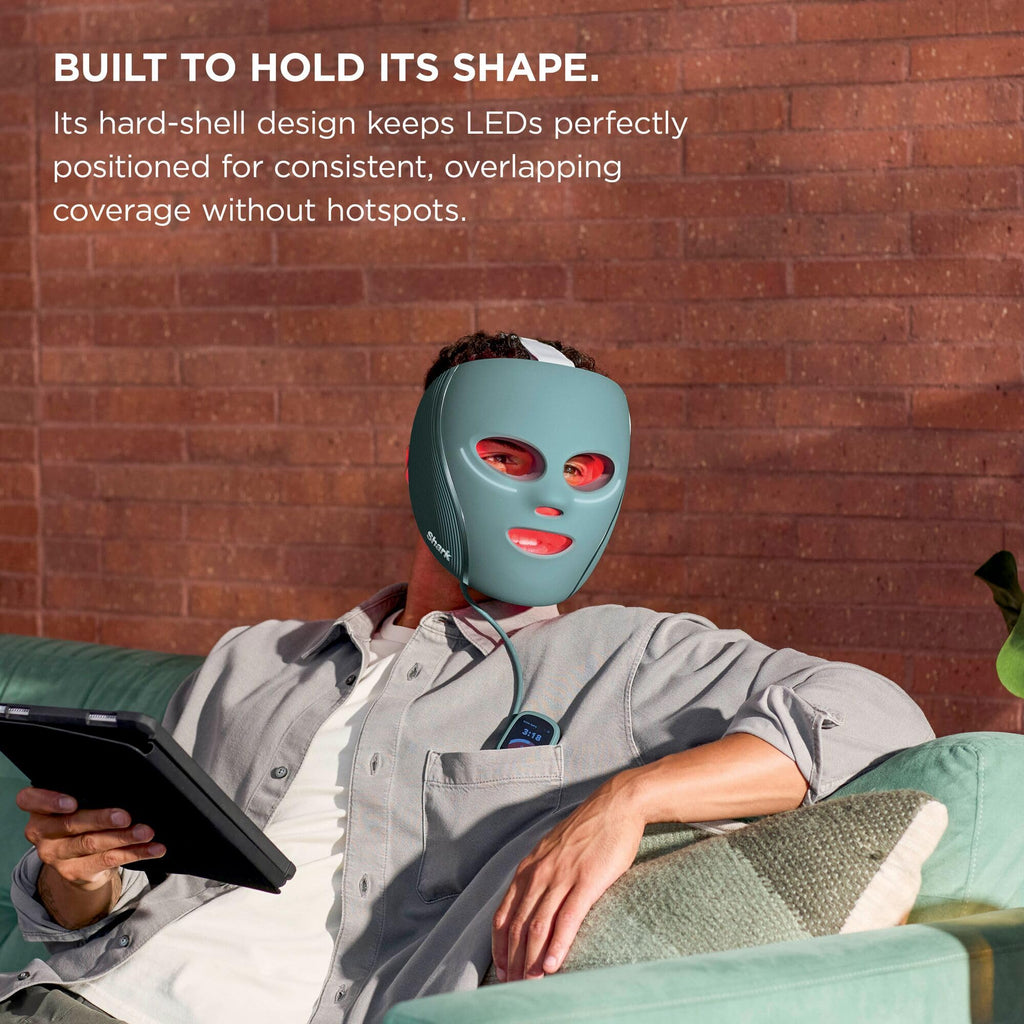 Shark CryoGlow LED Face Mask with Under-Eye Cooling, Anti-Ageing & Blemish Repair, Red & Blue LED, Infrared Light Therapy, USB-C, Remote Control, Storage Bag, Adjustable Straps - Like New