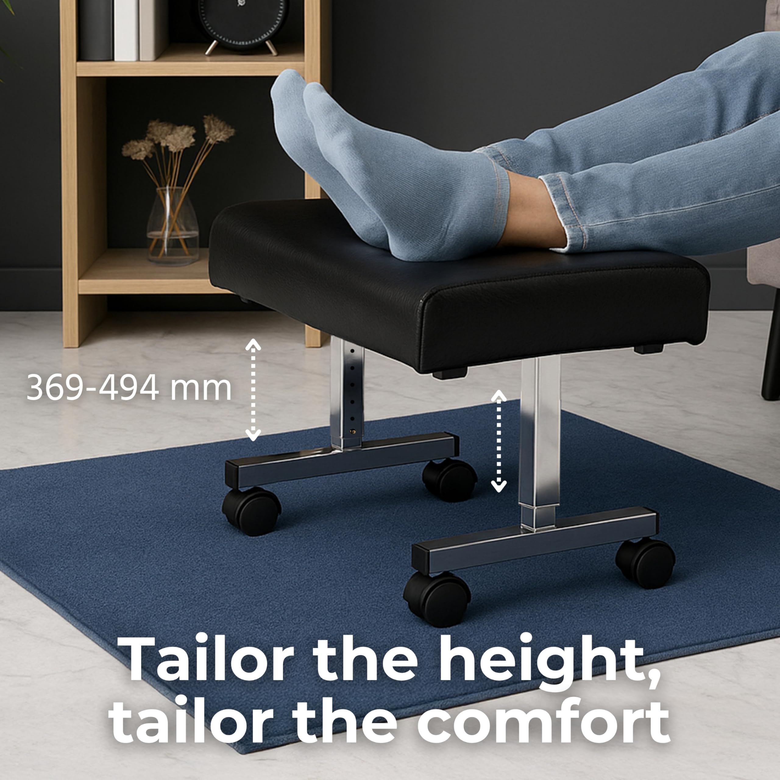 DAYS Adjustable Footstool - Supportive Foots tool with Castors, Height Adjustable Foot Rest Under Desk, Ergonomic Footrest for Living Room & Office, Comfortable & Stable Leg Support for Elderly - Good