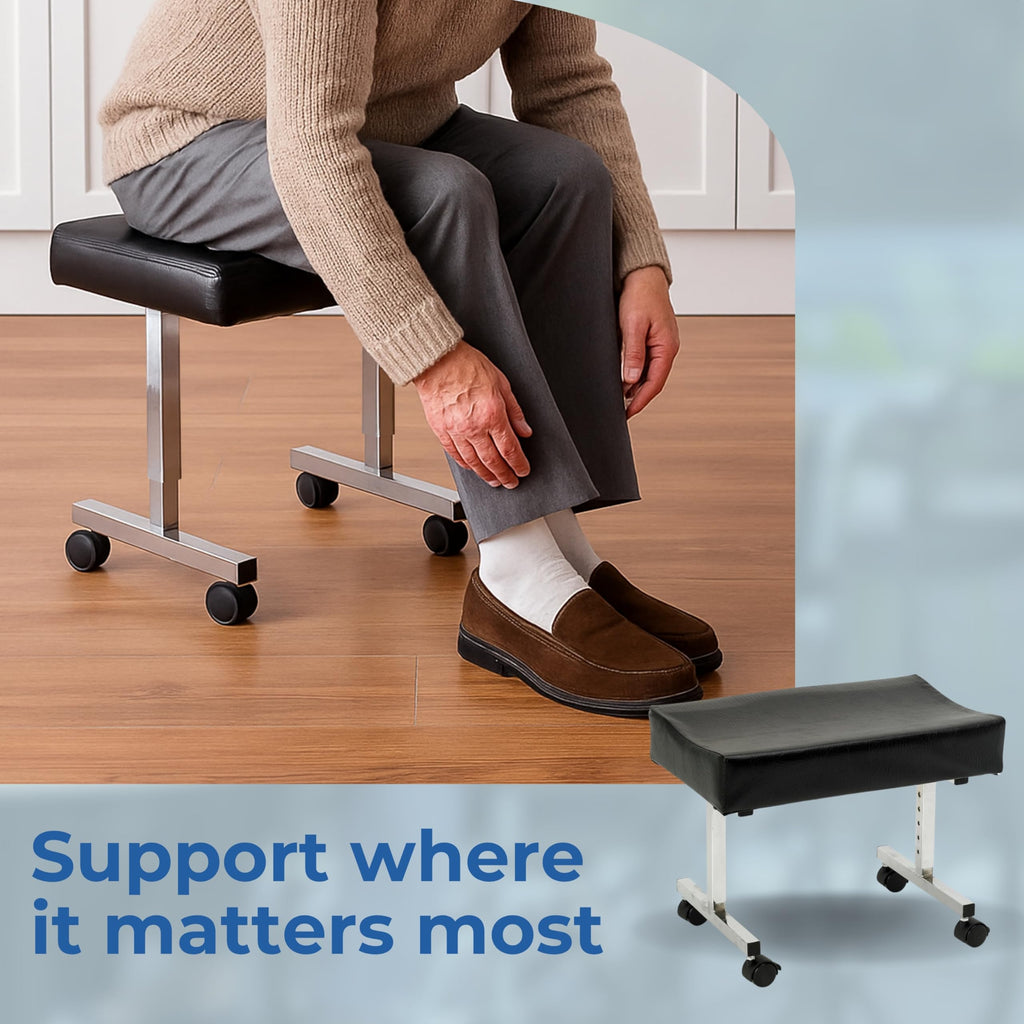 DAYS Adjustable Footstool - Supportive Foots tool with Castors, Height Adjustable Foot Rest Under Desk, Ergonomic Footrest for Living Room & Office, Comfortable & Stable Leg Support for Elderly - Good