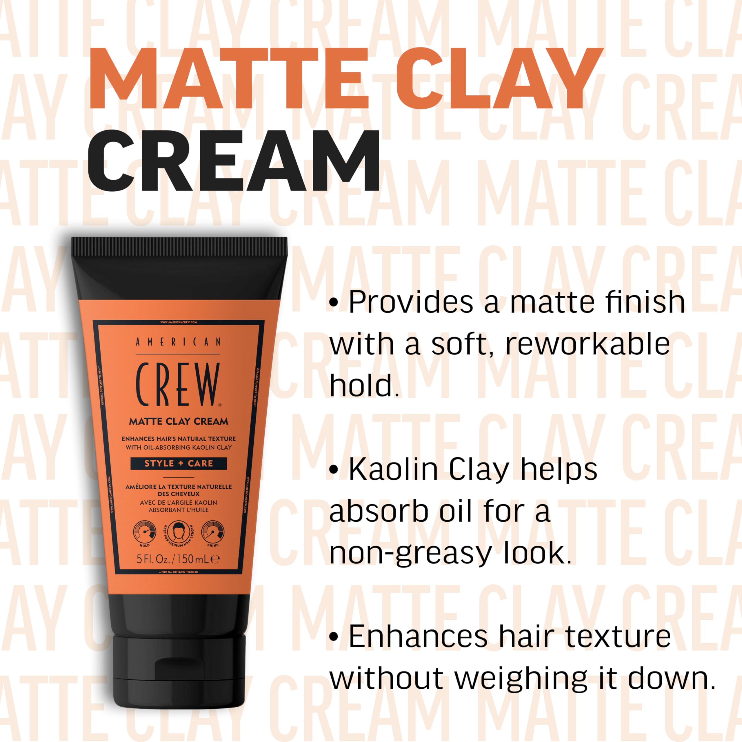 American Crew Matte Clay Cream - Hybrid hair styling clay gel for men | Absorbs Hair Oil & Detoxifies | Medium hold with matte finish | Natural Hair Gel for Men - New
