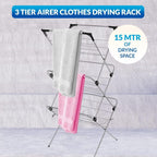 1ABOVE 3 Tier Clothes Airer Dryer Rack - 15m Drying Space - Indoor Outdoor Laundry Washing Line Horse - Black & Grey - Non-Slip Feet - New
