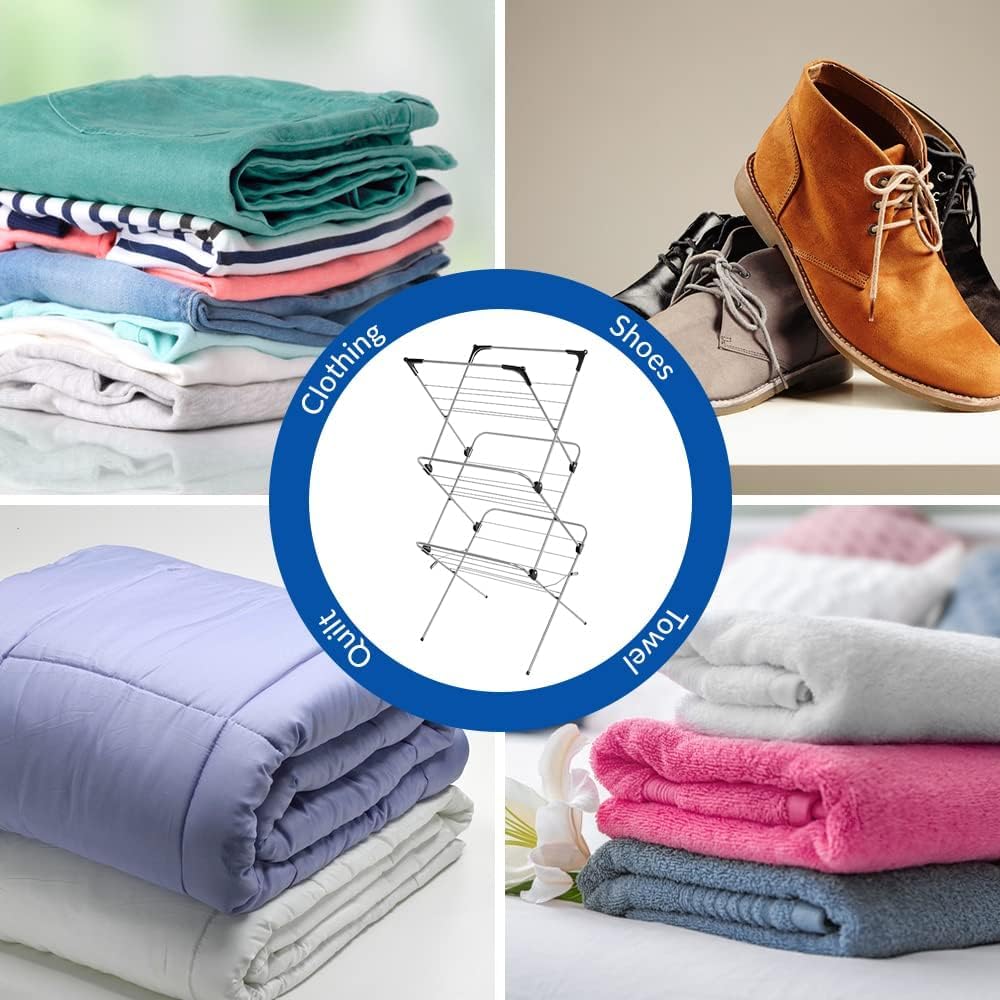 1ABOVE 3 Tier Clothes Airer Dryer Rack - 15m Drying Space - Indoor Outdoor Laundry Washing Line Horse - Black & Grey - Non-Slip Feet - New