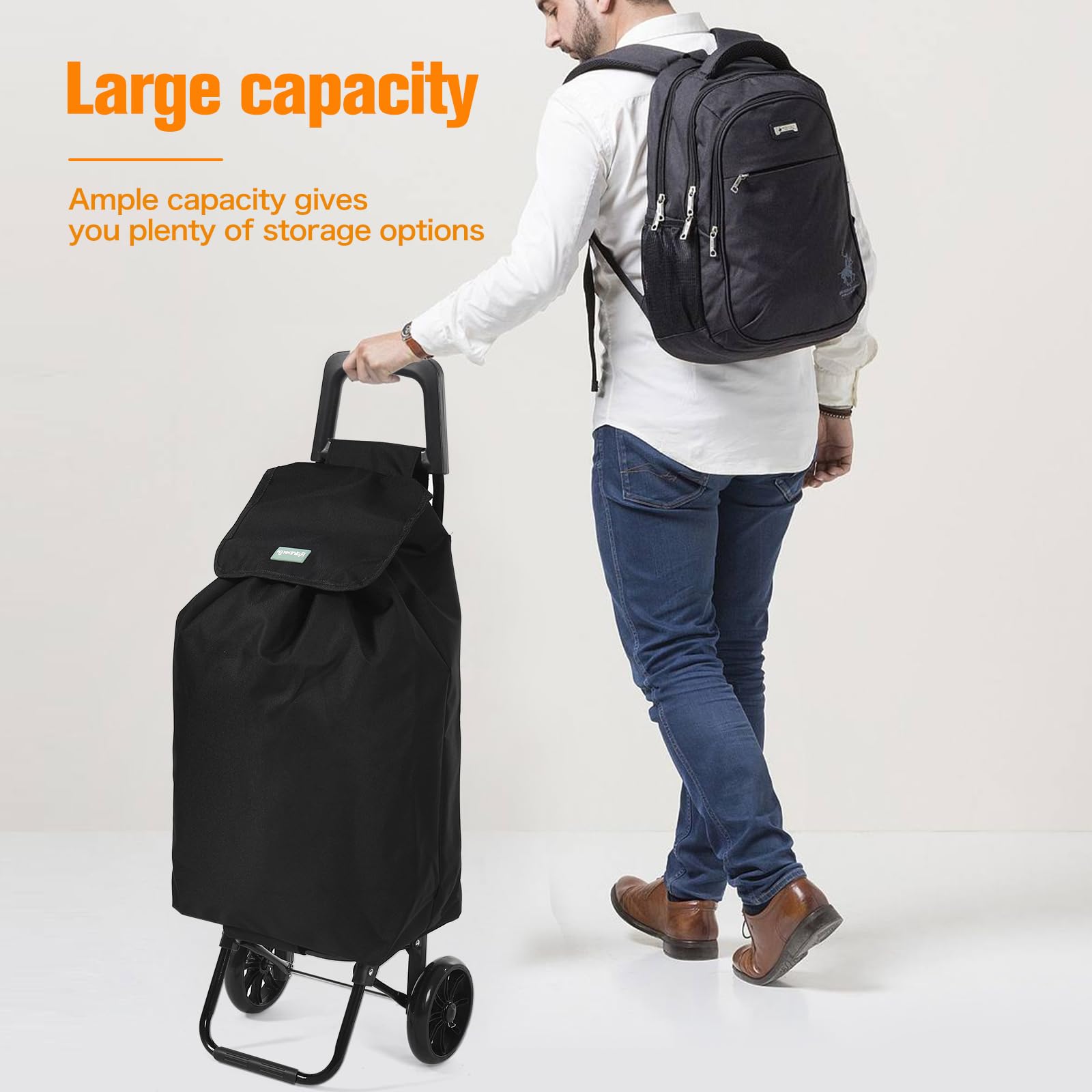 Rainberg 50Ltr Lightweight 2 Wheels Shopping Trolley, Hard Wearing & Foldaway Trendy Folding, Collapsible Push/Pull Carts for Easy Storage (Black) - Damaged Box