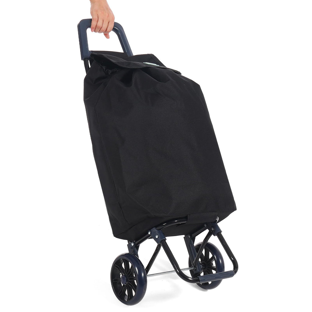 Rainberg 50Ltr Lightweight 2 Wheels Shopping Trolley, Hard Wearing & Foldaway Trendy Folding, Collapsible Push/Pull Carts for Easy Storage (Black) - Damaged Box