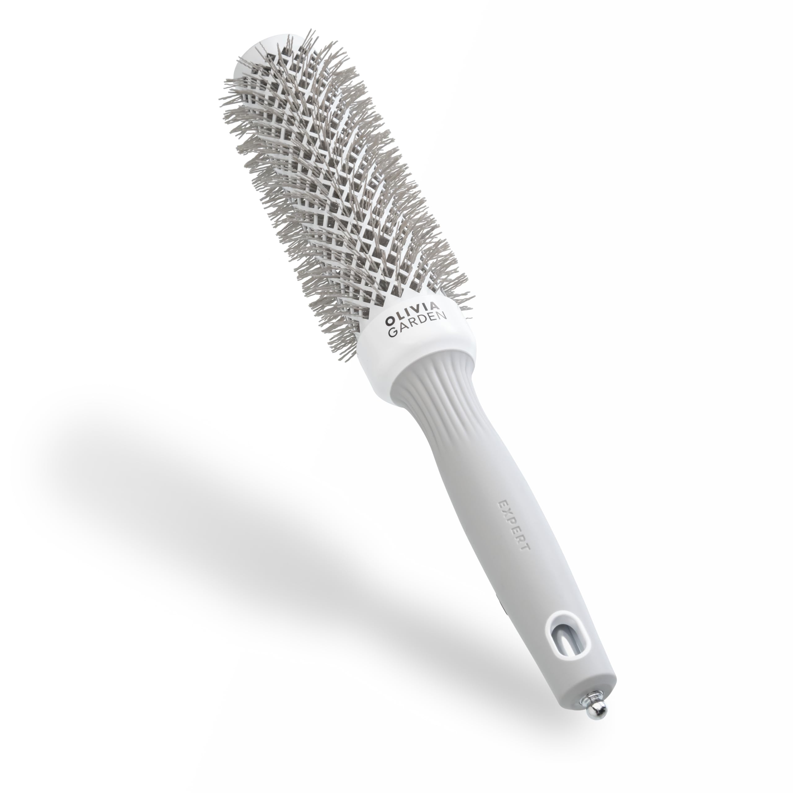 Olivia Garden Expert Blowout Speed - White & Grey - 35 - Ceramic Coated Round Brush with Extra Long Barrel for 25% Faster Blowouts - New