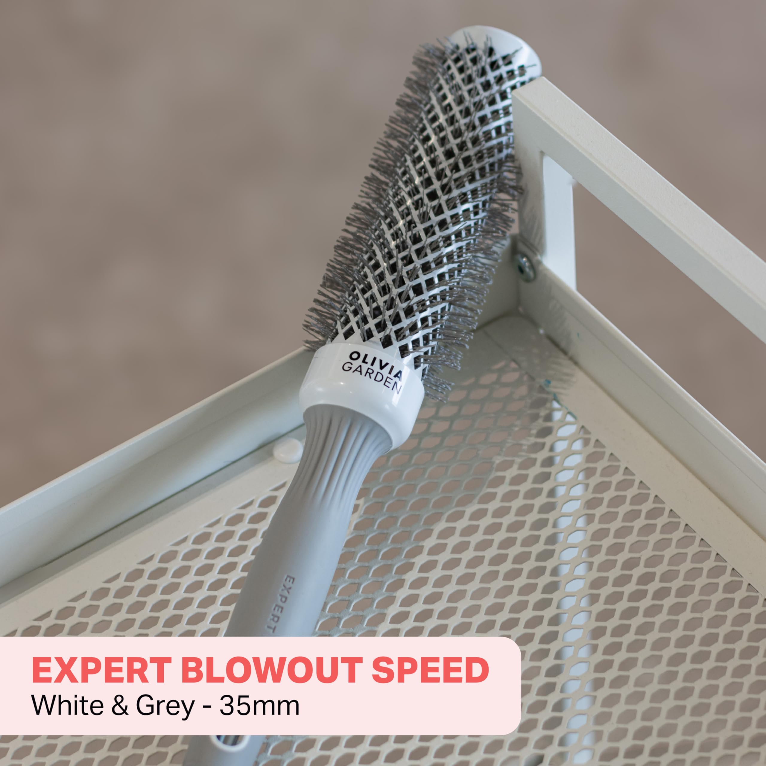 Olivia Garden Expert Blowout Speed - White & Grey - 35 - Ceramic Coated Round Brush with Extra Long Barrel for 25% Faster Blowouts - New